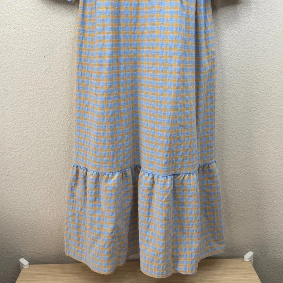 👗 Nobody's Child Womens Fearne Cotton Rachel Blue Orange Plaid Midi Dress Sz. 4 - Picture 5 of 14